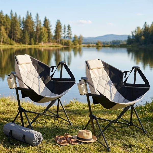 product-fancy-b35dc3c6-4d4e-458e-a1fd-cd1cbf19a239 2 Rocking Camping Chairs with Cup Holders, Hammock Chair, Folding Rocking Chair, Outdoor Lounge Chair, Portable Fishing Chair, Patio Leisure Chair, Heavy Duty Folding Chair Suitable for Patio, Outdoor, Camping, Travel