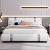 Contemporary Platform Bed Frame Made of Faux Leather, Featuring Iron Metal Accents, an Adjustable Headboard, And Wooden Slats for Support, Eliminating The Need for a Box Spring