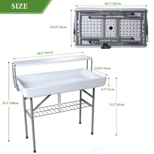 product-fancy-b3994c35-1a9b-455f-b267-17dab4990dfd Double-Layer Cooler Table with Drain And Storage Rack, Portable Folding Ice Cooler Table with Matching Skirt for Picnic, Party, Outdoor Events, Camping, Wedding, 40.5 X 39.3 X 22.04 Inches