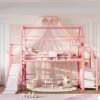 product-fancy-b3b28249-87bb-461f-a561-c83a6048316a BELLEMAVE 2-1 Twin Loft Bed with Slide And Stairs, Metal Playhouse Bed with Storage Shelves, House-shaped Loft Bed And Noise-free Design, Pink