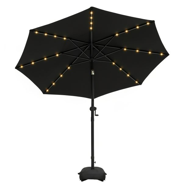 product-fancy-b3b85514-babc-45d6-a71a-3d7fa6e4eaca Solar 9ft Market Umbrella with Base, Deluxe 32 LED Lighted Patio Umbrella, Patio Umbrellas Outdoor Table Umbrella with Ventilation, Solar Umbrella with Push Button Tilt/Crank for Garden, Deck, Backyard, And Pool