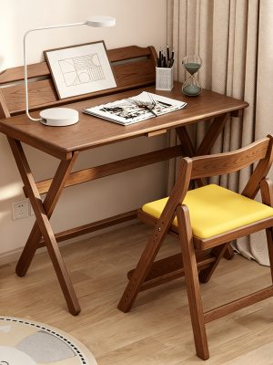 Foldable Solid Wood Computer Desk Suitable for Home, Small Space Desk with Bedside Writing Table, Foldable Study Desk for Dorm, Apartment, Bedside Writing Table, Wood, Compact Foldable Furniture for & Students