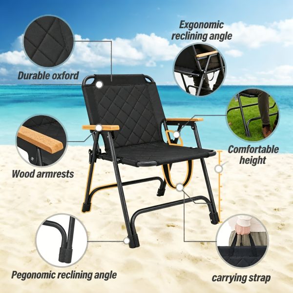 product-fancy-b3e2ce4f-d43e-4d63-aa66-2e26f3cdfd80 1pc Outdoor Foldable Portable Camping Chair with Armrests, Patio Folding Armchair, Beach Vacation Travel Beach Chair, Supports 300 Lbs, Suitable for Camping, Beach, Fishing, Hiking, Patio Use