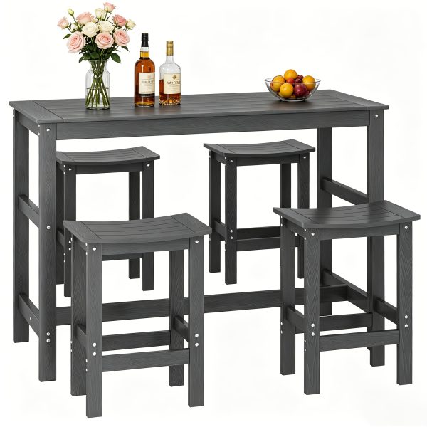 product-fancy-b404431b-773e-4d00-be8c-c0be8fc8b7b7 5pcs Outdoor Bar Table And 4-Chair Set, 55-Inch Rectangular High-Leg Bar Table with Stools, All-Weather Waterproof Patio Furniture, Easy to Assemble, Ideal for Patios, Balconies, Backyards, Porches, And Small Spaces