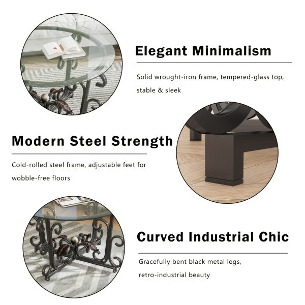 product-fancy-b421efcd-b68f-44fc-a0f8-4930069d1b08 3pcs Round Glass Coffee Table Set, Tempered Glass Top with Black Metal Frame, Modern Living Room Furniture Set with 1 Coffee Table & 2 End Tables for Apartment Small Spaces