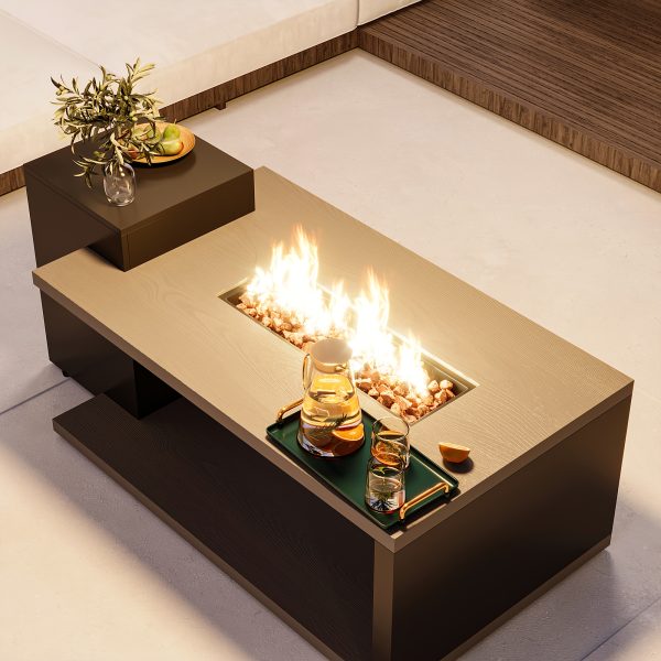 product-fancy-b4294e9e-14dc-4938-b65e-f29a65f45d43 53.1'' Wide Modern Outdoor/ Coffee Table & Side Table - All-Weather & Steel with Wood Grain, Low-Maintenance Furniture for Living Room, Balcony, Courtyard - Easy Assembly (Some Tools Required)