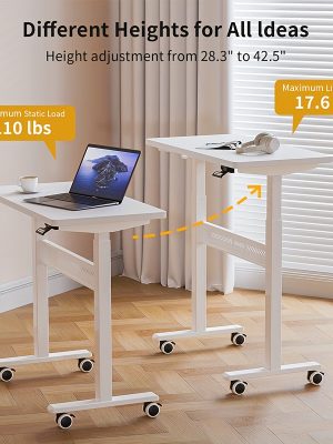 Wheeled Mobile Standing Desk, Pneumatically Adjustable Height Desk for Walking, Rolling Computer Workstation for Home Office
