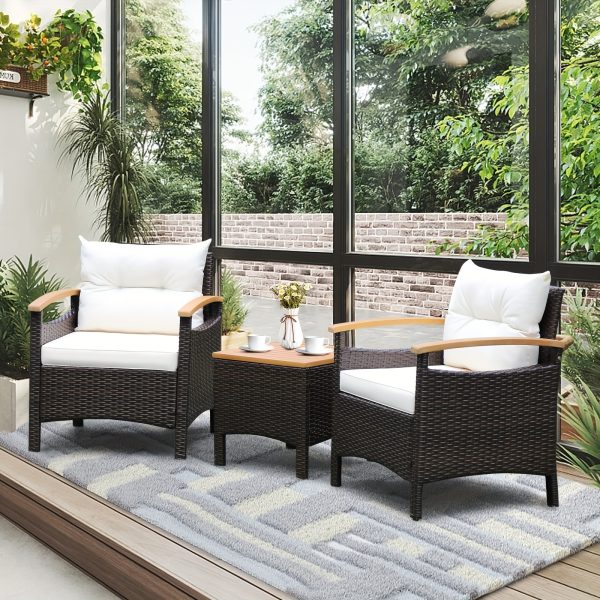 product-fancy-b49c665c-fd50-4d90-8540-9ac64ab9dc98 3pcs Patio Rattan Furniture Set Wooden Armrest Table Top Cushioned Deck