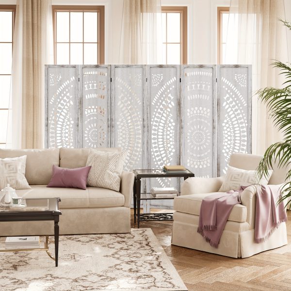 product-fancy-b4a19500-bae7-4b9f-875c-d39e968394ea 3/6 Panel Boho Folding Room Divider - Carved Wood Privacy Screen, Adjustable Indoor/Outdoor Farmhouse Partition with Lightweight HDF Board & Wood Veneer Panels, Portable Room Divider for Home, Office, Garden, Patio Suitable for Privacy Screening