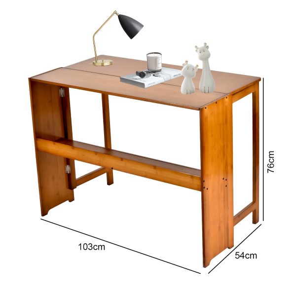 Multipurpose Folding Desk, 40.6 Inch Wide Wooden Table (Folds to 9.8in) - Space Saving Design with Storage for Home Office, Dining & Study