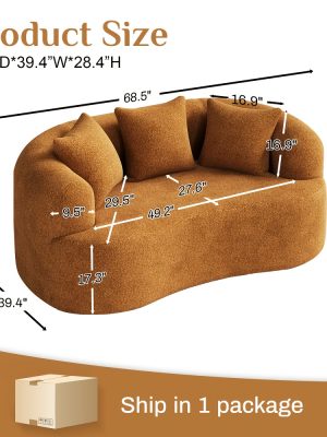 Moedrn Oversized Boneless Curved Sofa 68.5" / 106.5"/ 130.7" Sectional Sofa Couch Comfy Luxury Plush Chenille Floor Sofa Memory Foam Couches For Living Room, Apartment, Office, Guestroom
