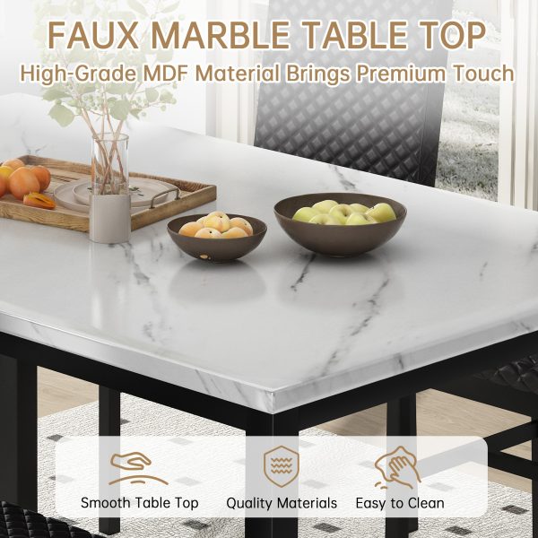 product-fancy-b5118eae-bbb5-4433-83da-11aed2e584b1 Dining Table Set For 4, Faux Marble Small Dining Room Table Set For 4, Modern Upholstered PU Leather Chairs
