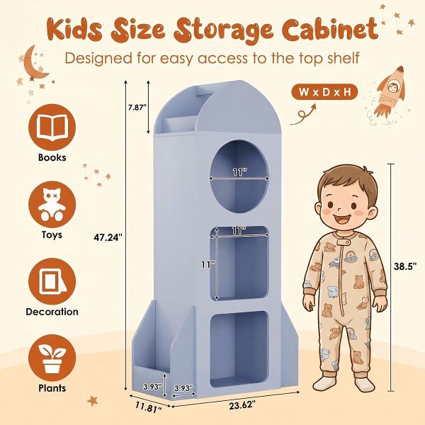 product-fancy-b51a00a1-c922-4d34-a456-cae342d943e2 3-Tier Kids Bookshelf And Storage, Rocket Space Theme Cabinet with Side Shelves, Open Kids Bookcase, Display Organizer for Playroom, Kindergarten, School