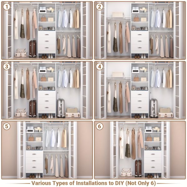 product-fancy-b5259ae1-df78-460f-9964-9da173245cca Closet System with Drawer - 8ft Wood Closet Organizer System with 3 Hanging Rods And Shelving Tower, 96" Walk In Closet Organizer Wardrobe, Heavy Duty Garment Rack Clothes Rack