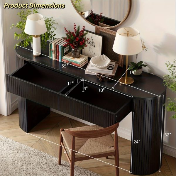product-fancy-b5360fd9-04c0-48c5-99e6-68f04c56aa78 63"/55 Inch Console Table with 2 Drawers, Fluted Entryway Tables with Storage, Sofa Table Behind The Couch, Hallway Tables, Mid-Century Modern Foyer Table for Entryway, Hallway, Living Room, Walnut/Black/Natural White