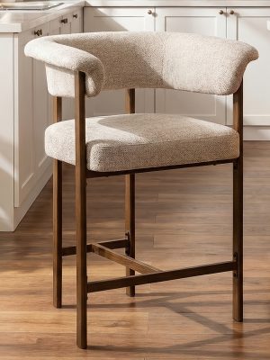 KERDOM 26'' Tall Bar Stools, Upholstered in Linen Fabric with Backrest And Footrest, Spacious Cushion Seat for Kitchen Islands, Dining High Chair for Restaurant Counters, Curved Back Support