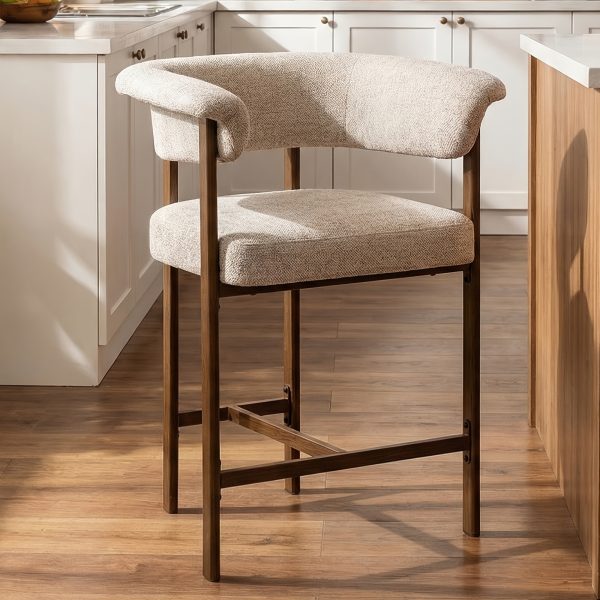 product-fancy-b55b9b3e-8837-4799-8038-0e6623c42b76 KERDOM 26'' Tall Bar Stools, Upholstered in Linen Fabric with Backrest And Footrest, Spacious Cushion Seat for Kitchen Islands, Dining High Chair for Restaurant Counters, Curved Back Support