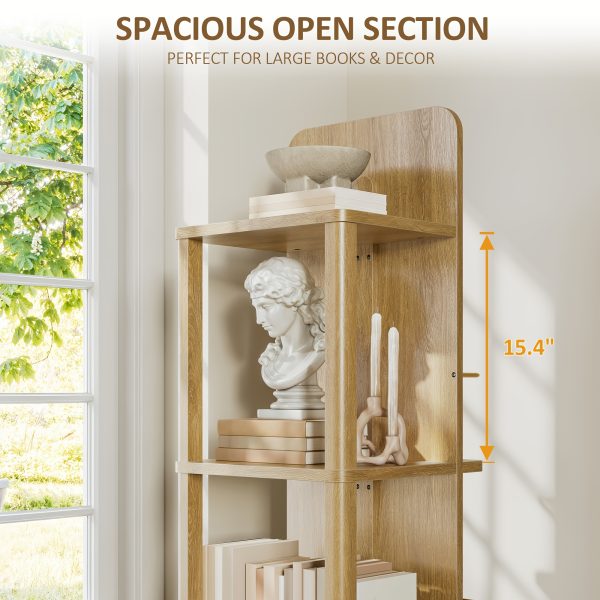 product-fancy-b57629ca-e29a-4ea2-86a5-e8453fbf3b28 4-Tier Rotating Bookshelf Tower with 360° Spinning Shelves - Natural Oak Wood Freestanding Bookcase Suitable for Small Spaces, Space-Saving Rolling Shelf for Home Office, Living Room, Assembly, Modern Square Bookcase for Books & Decor