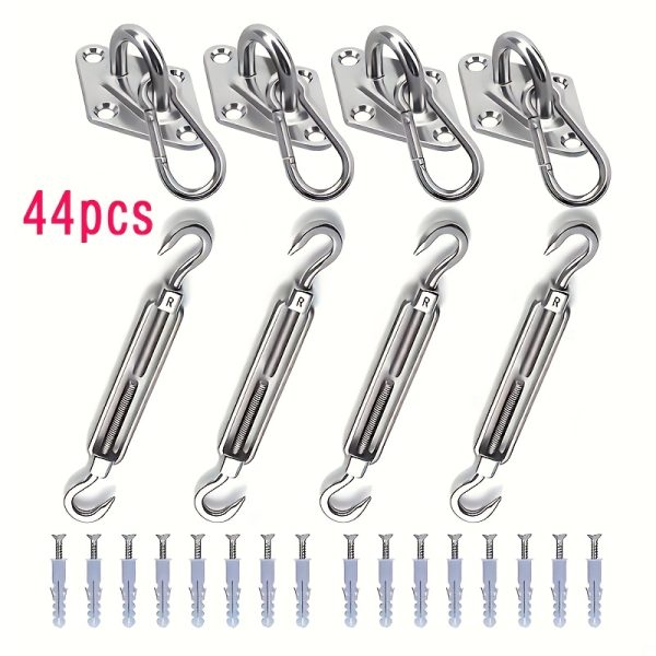 44pcs Sun Shade Sail Hardware, 304 Stainless Steel Material, Heavy Duty Sun Shade Sail Stainless Steel Hardware Kit, Suitable for Courtyard Garden Awning Hanging Installation