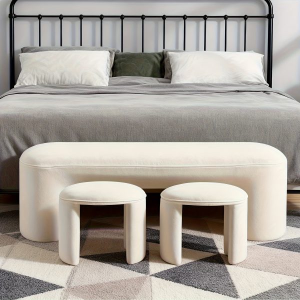 product-fancy-b58e0b11-7b91-4d63-b406-ac0e078bf4dd 53 Inch Long Bedroom Bench with 2pcs Step Stools, Nesting Ottoman Bench Set, Padded End Of Bed Bench Modern Upholstered Bench for Living Room, Entry, Porch