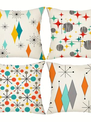 Set Of 4, Modern Geometric Throw Pillow Covers, Boho Abstract Pattern Cushion Covers, Chic Polka Dot Classic Art Home Decor Pillowcases, 18*18inch, for Farmhouse, Living Room, Bedroom, Sofa, Porch, Patio, Outdoor, Without Pillow Inserts