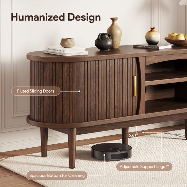 product-fancy-b5a77b43-a51c-4d14-bd22-c33089257840 68 Inch Mid-Century TV Stand for TVs Up to 70 Inch, Entertainment Center with Storage, Power Outlet, Recessed Sliding Doors & Adjustable Shelves, Modern Media Console for Living Room, Housewarming Gift