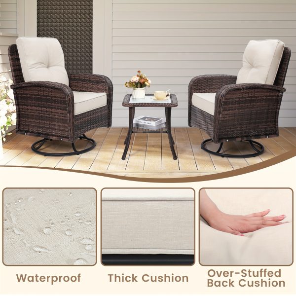 3pcs Patio Furniture Set, Outdoor Swivel Rocking Chairs with Glass Top Table and Thick Cushions for Porch, Deck, Balcony, Poolside, Patio Table And Chairs Set, Outdoor Dining Table And Chairs, Patio Chairs, Outdoor Furniture, Patio Set, Porch Seating, Deck Furniture, Cozy Outdoor Set, Swivel Chair, Garden Furniture Outdoor, Garden Chair, Outdoor Table And Chair Set, Bistro Patio Set, Patio Furniture Set Outdoor, Outdoor Patio Furniture Set, Small Patio Furniture Set, Front Porch Decor