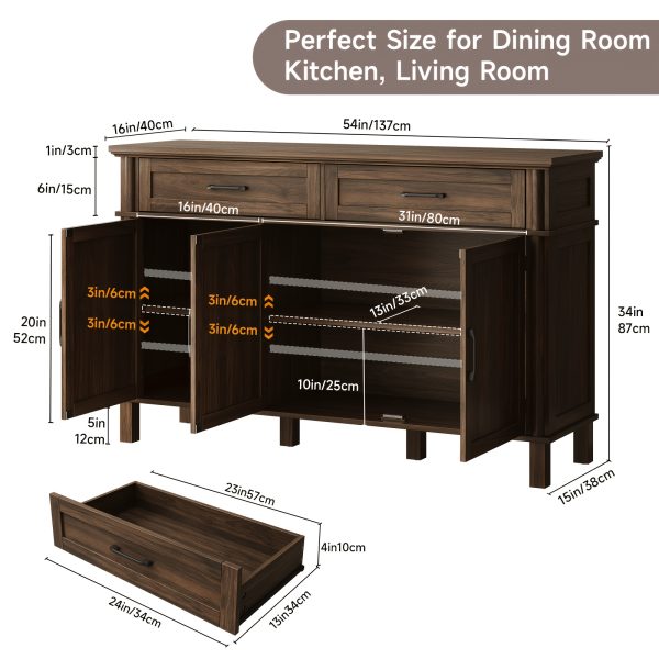 product-fancy-b5d5a77d-075a-42c5-8ffc-a10b03ff6c66 Farmhouse 48 Inch Buffet Cabinet with Storage, 48 Inch Sideboard with 2 Drawers And 3 Doors - Wood Coffee Bar Cabinet with Adjustable Shelves for Kitchen, Dining Room, Living Room