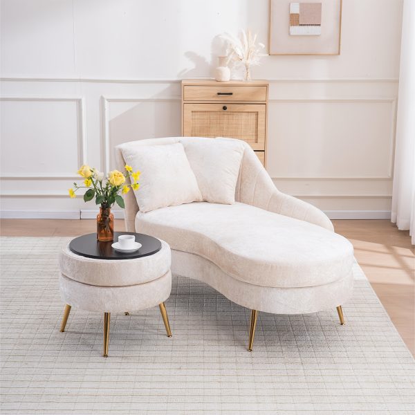 product-fancy-b5db7e7d-2d58-4017-9508-24033207393f 58'' Indoor Chenille Chair with Left Armrest And Lumbar Pillow Upholstered Furniture Lounge Chair, Lounge Sofa for Living Room Bedroom Office with Footstool.