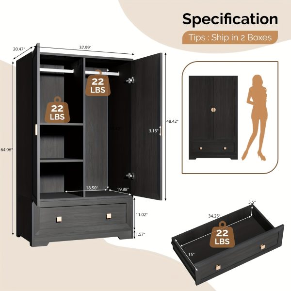 product-fancy-b63e162a-eac6-422a-ba8e-4155bb040b44 Bonnlo Freestanding Wide Armoire Wardrobe Closet with Shelves, Hanging Rod And Drawers for Bedroom