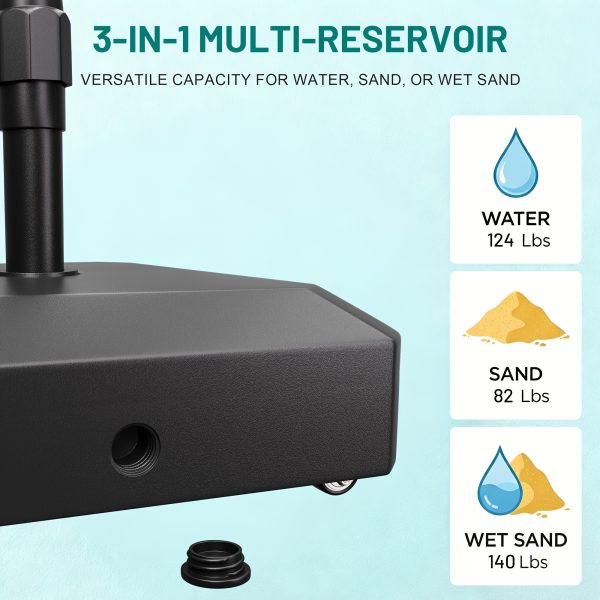 [Heavy-Duty Umbrella Base] 124lbs Heavy-Duty Mobile Umbrella Base with Wheels & Weighted Base Suitable for 1.3"-1.9" Poles, Powder-Coated Outdoor Umbrella Stand for Patio, Poolside, Deck, Garden, Stable Weighted Base for Market Table Umbrellas Holder
