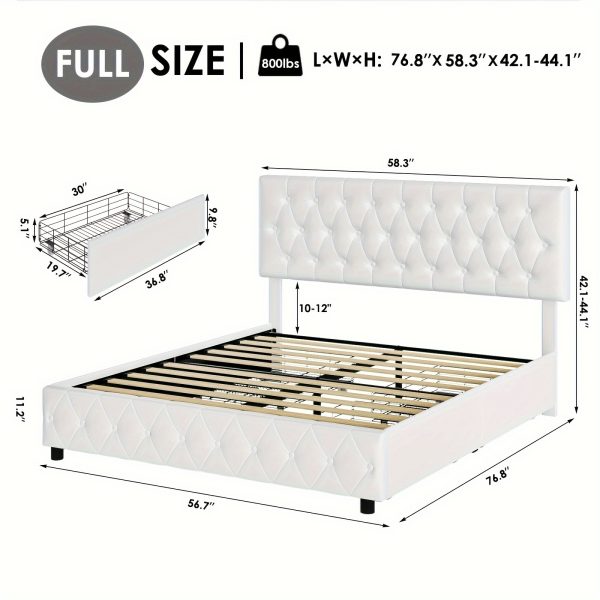 product-fancy-b6636a6f-8745-4197-b88b-60c2d53c46ae Modern Upholstered Bed Frame with 4 Storage Drawers, Platform Bed Frame with Button Tufted Headboard, Solid Wooden Slat Support