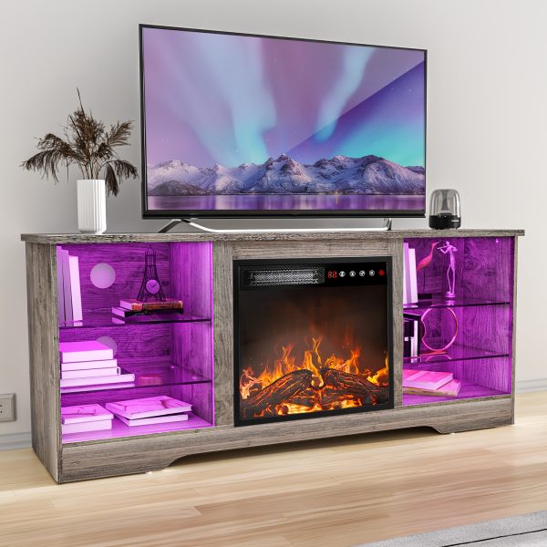 product-fancy-b695cb39-3f3d-4eae-814a-7b18747f6b43 Fireplace TV Stand with 18-Inch Fireplace, Modern Entertainment Center for Tvs Up to 65 Inches, Media TV Console with Adjustable Glass Shelves And Storage Cabinets, Farmhouse TV Stand for Living Room