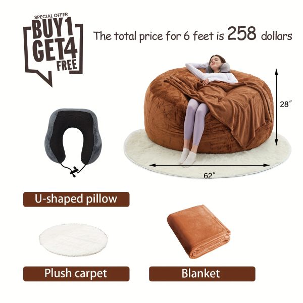 product-fancy-b69cf212-0e13-497a-a891-4eaf6a80a22c Enormous 6' Memory Foam Furniture Bean Bag (3 Gifts: U-Shaped Pillow, Blanket Pillow, 6-Foot Rug) - Big Sofa with Soft Microfiber Cover