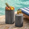Modern Sculptural Mgo Outdoor Side Table, Grey Faux Wood And Stone Cylinder Nesting Table Set, Weather-Proof Concrete Garden Stool for Patio Living Room