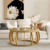 product-fancy-b6cb3a85-37a8-43a2-8571-de0d01c07ad9 35.43” Vintage Boho Round Coffee Table Suitable for Living Room, Solid Wood & Engineered Wood with Curved Legs, Space-Saving Low-Profile Center Table, Natural, Assembly for Bedroom, Apartment, Rustic Decor
