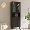 71" Storage Cabinet with Drawers, 6-Tier Bookshelf with Doors and Shelves, Large Display Cabinet Set for Home, Office (Black/White)