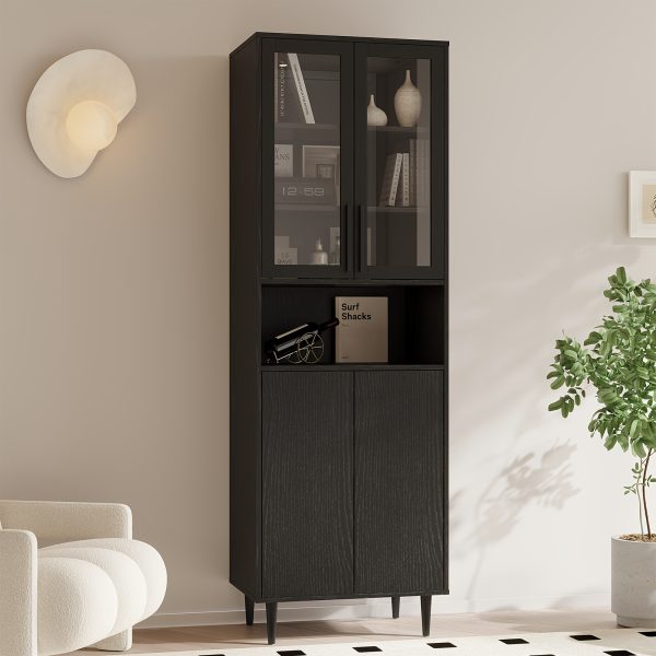71" Storage Cabinet with Drawers, 6-Tier Bookshelf with Doors and Shelves, Large Display Cabinet Set for Home, Office (Black/White)