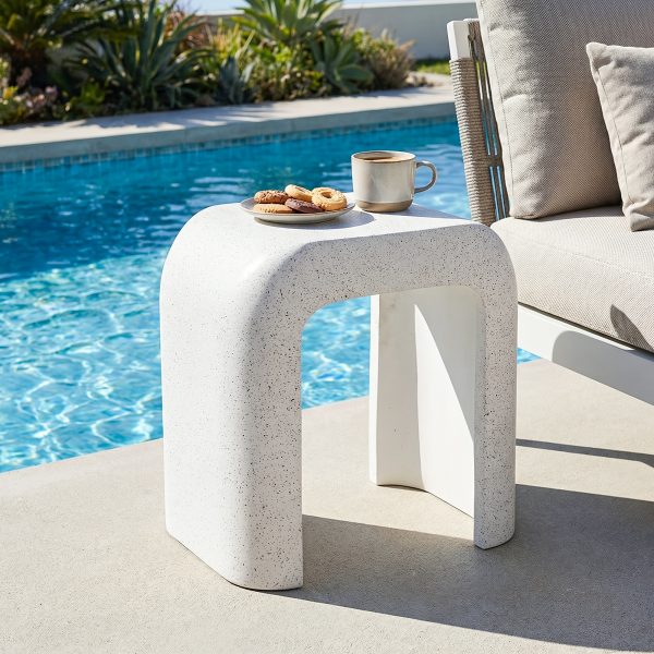 product-fancy-b7032b30-620e-429e-8c41-75dfc63b782c 17.7" U-Shaped Magnesium Oxide Side Table, Modern Curved End Table In Grey Or White - Sculptural Accent Table For Living Room, Bedroom, Balcony - Plant Stand, Nightstand