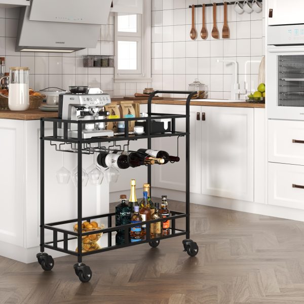 product-fancy-b71962a4-73a2-40e1-9de5-d122ce6f4dd1 Compact Two-Tier Wine Cart for Home Use, Featuring Mirrored Shelves, Wine Racks, And a Glass Holder, Ideal for Dining Rooms, Living Rooms, And Parties