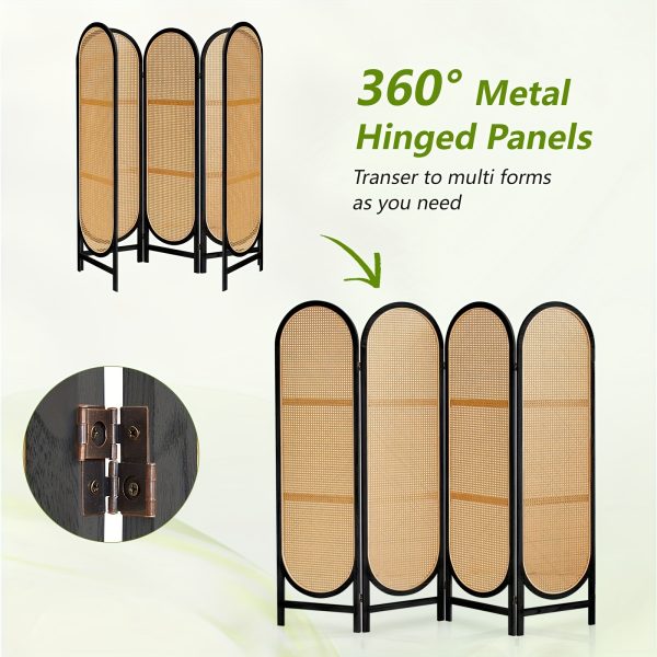 product-fancy-b721311c-410a-42f7-8024-f1b770257abe 4 Panels Room Dividers And Folding Privacy Screens, Hand-Woven Rattan Room Divider Wall, Wood Room Divider Freestanding Room Partitions Screen For Home Office Bedroom, Black