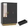 product-fancy-b7214b12-413c-44e1-99f1-7b841bb39049 3 Doors Armoire Wardrobe Closet with Mirror, LED Armoire with Doors And Drawers, Wooden Armoire Storage Cabinet with Hanging Rod, Adjustable Shelves
