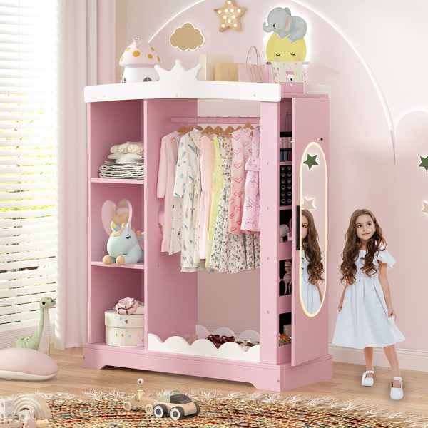 product-fancy-b740415f-de90-44fe-ae2c-8cd334c4e4ef Kids Armoire with Jewelry Cabinet, Dress up Storage with Mirror and Shelves, Princess Dress Closet and Costumes Wardrobe Closet, Costume Organizer for Bedroom, Kids Room, Girls
