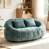 Oval Padded 2-Seat Beanbag Chairs, Upholstered Bean Bag Couch with 2 Pillows And Wrap-Around Backrest, Gaming Loveseat Sofa, Chenille Fabric Lazy Floor Beanbag Chair