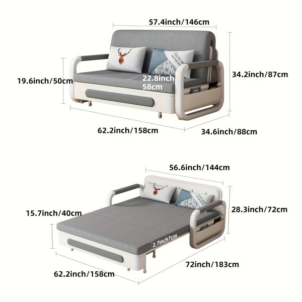 product-fancy-b79208d7-ff4d-4951-95c7-f9435c08f56d Modern Three-in-one Extendable Sofa Bed, Equipped With 2 Throw Pillows And A Solid - Wood Storage Box, Suitable For Patios And Living Rooms