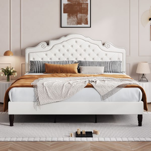 product-fancy-b79250be-51c9-4541-93b5-29072a963d81 HOOMIC Full/Queen/King Size Bed Frame with Adjustable Velvet Tiara Headboard, Upholstered Diamond Button Tufted Platform Bed, Wooden Slats Support, No Box Spring Needed, Easy Assembly, Black