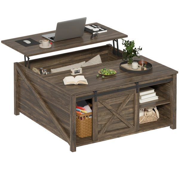 product-fancy-b79460db-5330-4305-bd20-d3618b00fc7b Lift Top Coffee Table with Storage, Square Wood Coffee Tables with Large Hidden Storage Compartment and Adjustable Shelves, Multi-Function Farmhouse Coffee Table for Living Room, Bedroom and Home Office