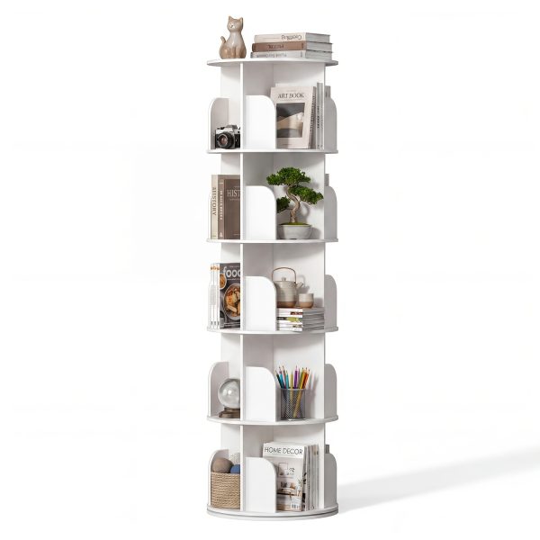 product-fancy-b7a44018-a744-47da-bcc0-54e1c67f0637 3/4/5 Tier Rotating Bookshelf, 360° Spinning Bookcase for Small Spaces, Vertical Corner Storage Organizer Display Rack for Bedroom Living Room, White