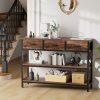 product-fancy-b7ae4b75-25cb-4a92-ad8b-55d311b112a4 3-Tier Console Table with Charging Station (2 AC Outlets + 2 USB Ports) - Hardwood Entryway Sofa Table with 3 Breathable Fabric Drawers & Open Shelves, Adjustable Feet, Modern Rustic Design for Narrow Spaces, Living Room, Hallway