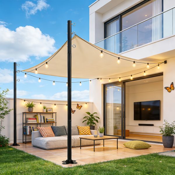 2-Pack 12-Foot Shade Sail Poles, Sturdy And Durable Heavy-duty Umbrella Poles Designed for Outdoor Use On The Ground, In Gardens, And On Patios. Easy to Install, Water-resistant, with Reinforced Bases And Expansion Bolts Included.